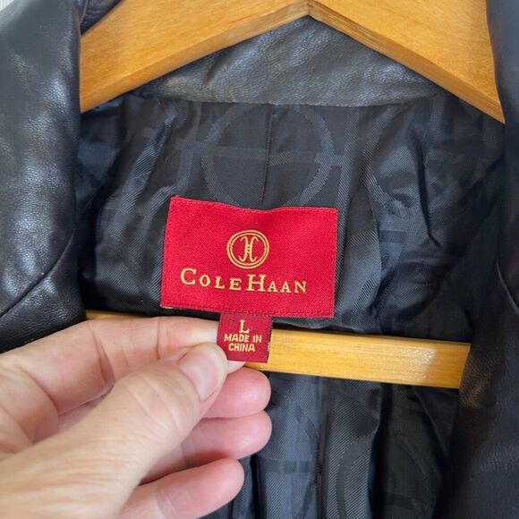 Cole Haan Black Lamb Skin Leather Jacket One Button Blazer Style Size Large - Picture 8 of 11